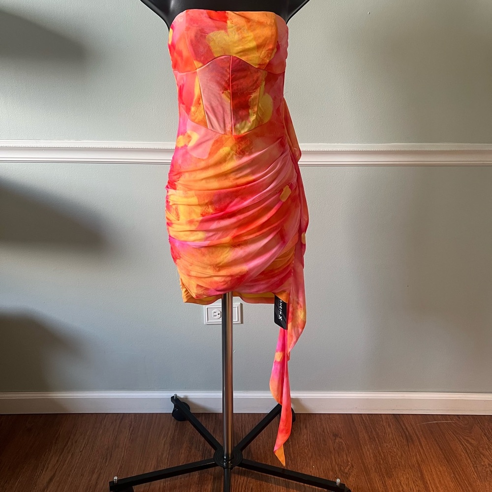 SHEIN Strapless Dress in Pink and Orange